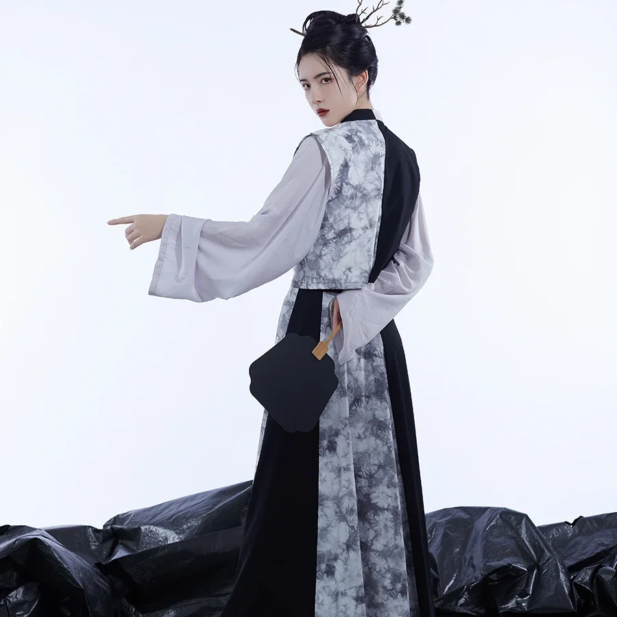 الصينية التقليدية Hanfu الرقبة المستديرة تنورة للنساء ، تأثيري حلي ، الجنية ملابس الرقص ، الصينية القديمة