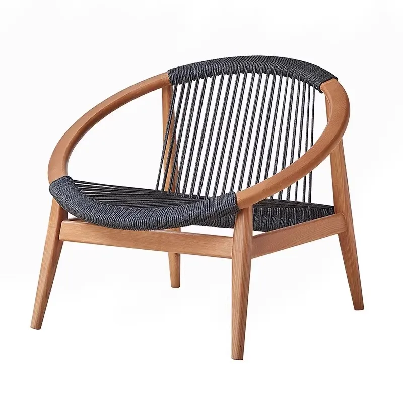 

Y Solid wood rope woven single sofa, outdoor rattan chair, leisure balcony, living room lounge chair, hotel homestay