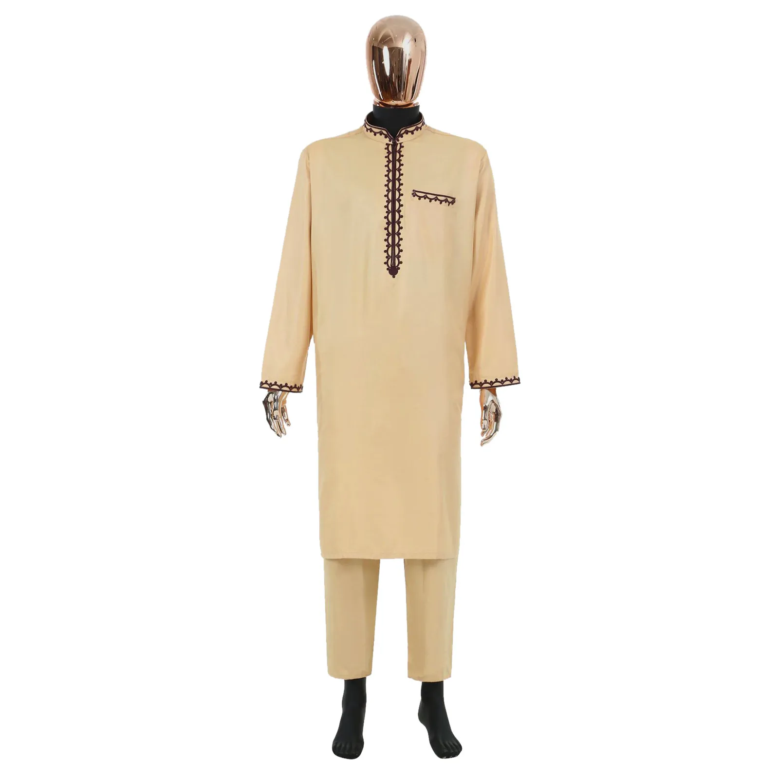 Men's Summer Muslim Robes Fashion Retro Ethnic style muslim Suit Dress Robe Sets Elegant Slim Islamic Arab Dubai Robe Abaya