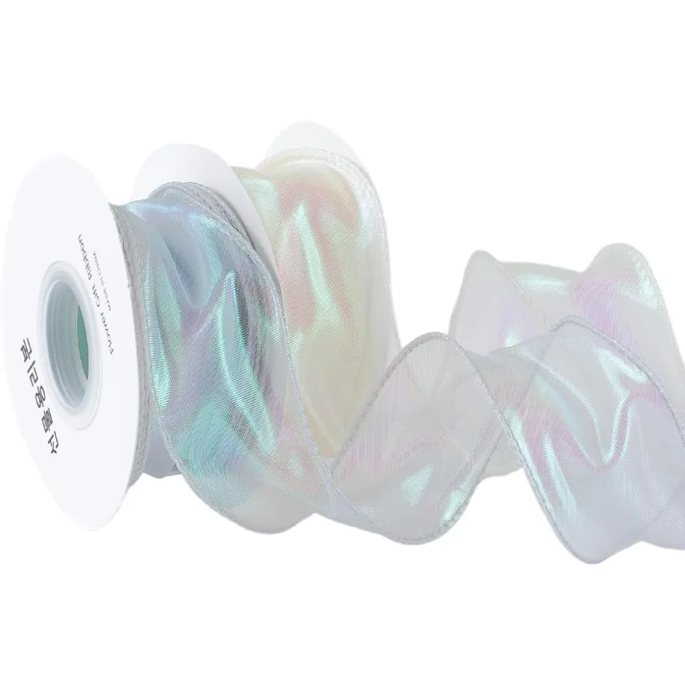 2 Rolls 2 Colors Polyester Organza Ribbon for Gift Wrapping Tie Making Mixed Color 1-5/8 inch(40mm)
