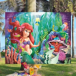 Disney The Little Mermaid Backdrop Newborn Birthday Smiling Ariel Girls Princess Colorful Deep Sea Background Party Decoration