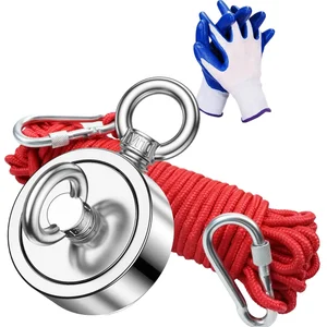Gancho de salvamento magnético de neodímio, ímã de pesca de metal forte de dupla face com superfície polida para recuperação subaquática. 12 principais vendas imãs de pesca - №10