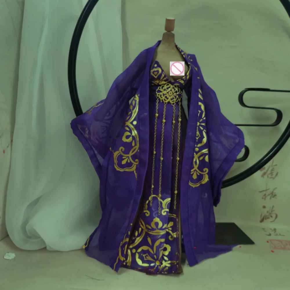 Vestido longo para feminino tradicional hanfu, vestido longo antigo, camisa antiga, terno para roupas de 12 polegadas, 1:6
