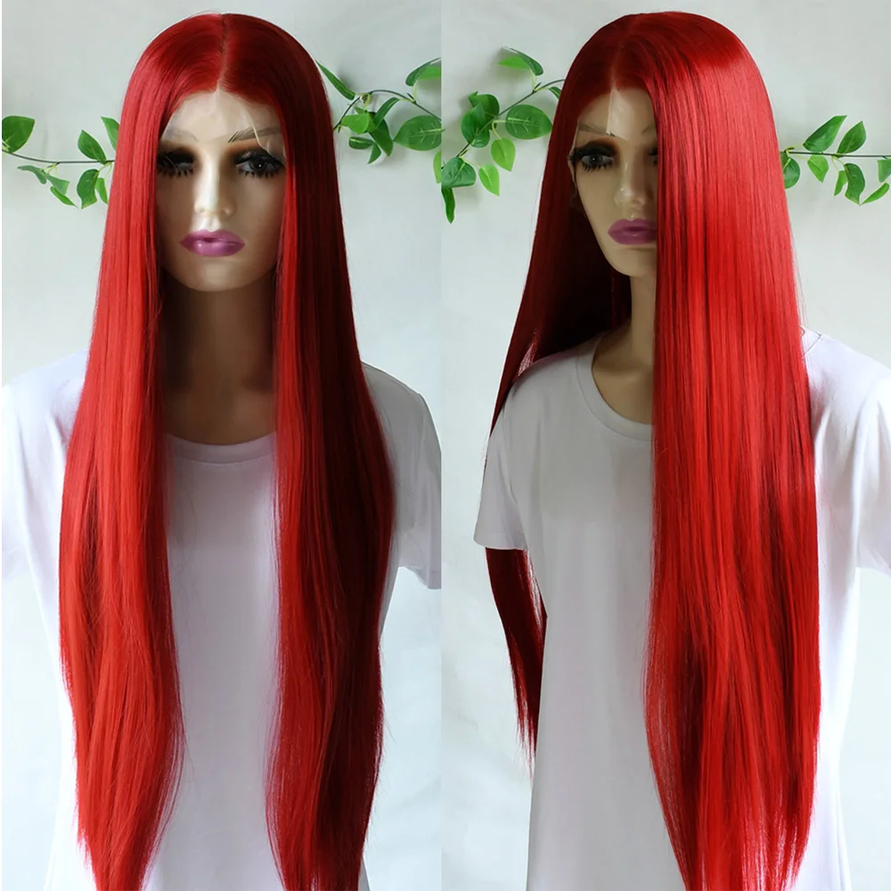 Hot Red Wig 13x4 Long Straight Lace Front Wig For Women Glueless Preplucked Heat Resistant Synthetic Wig Hd Lace Wig Party
