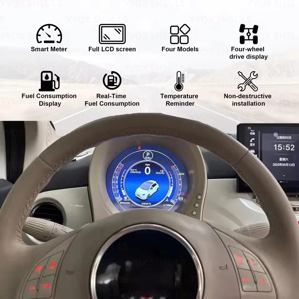 

Для Fiat 500 2007-2024 экран автомобиля ЖК-дисплей приборная панель цифровой кластер Linux система автомобильный ЖК-дисплей виртуальная панель кабины спидометр приборная панель