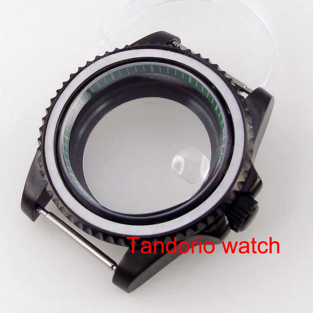 40mm Black PVD Case Sapphire Glass Green Blue Chapter Ring Fit NH35 NH36 ETA2824 PT5000 Movement