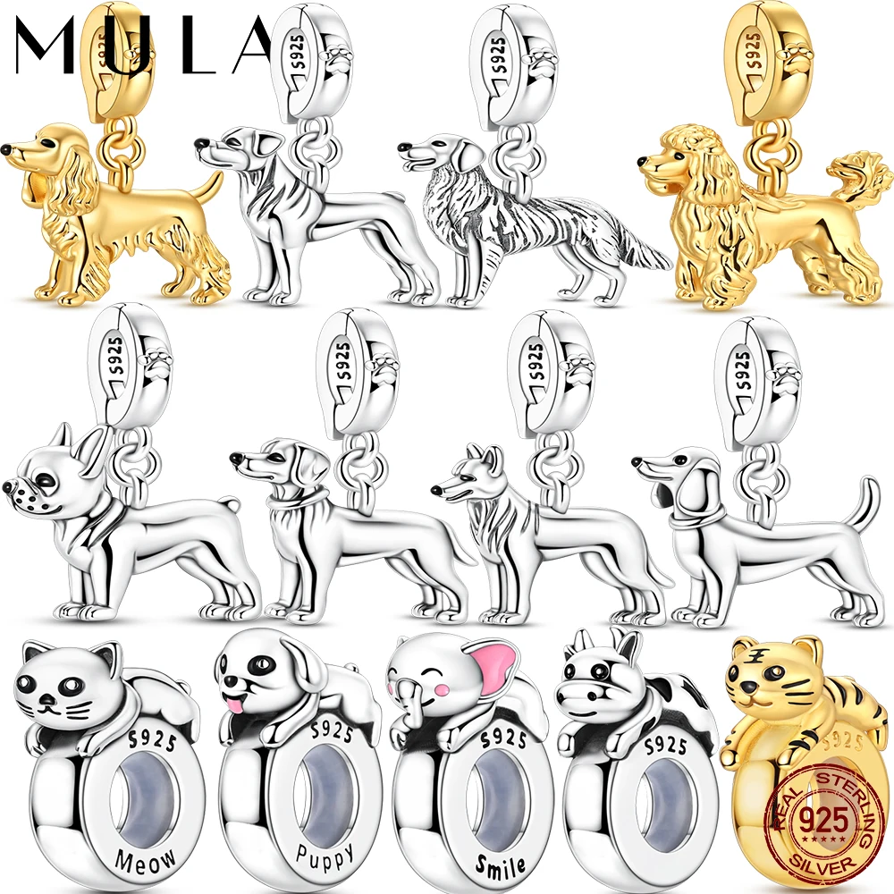 

Original 925 Sterling Silver Charm Beads Pet Dog Animals Silicone Spacer Beads Pendant for Bracelet Charm Jewelry