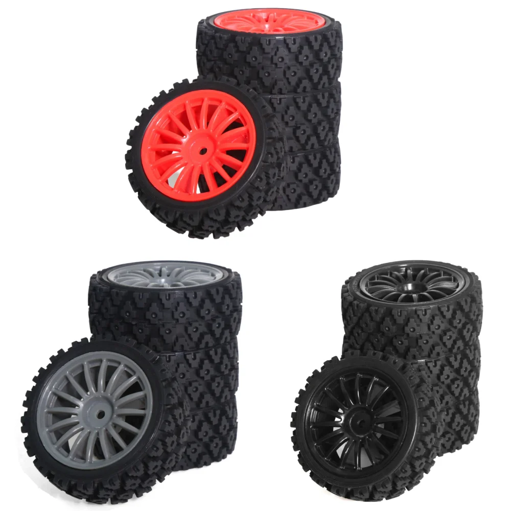 4PCS 68*28mm 1/10 RC Rally Car Rubber Wheels Tires Set For Tamiya TT-01 TT-02 TT01E XV01 XV02