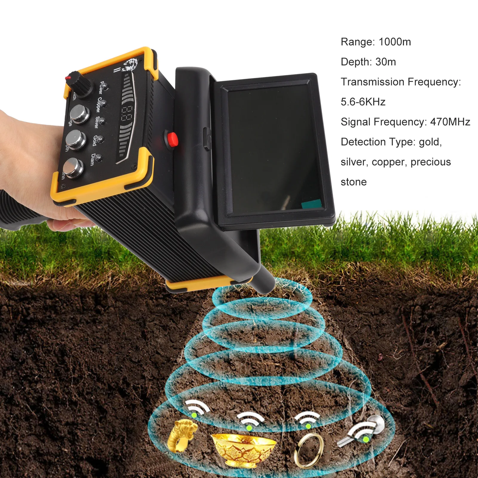 Metal Detector Built In Folding Screen Scanner Device Search Range 1000m 30m Deep Microcomputer Control Chip Unit Locator