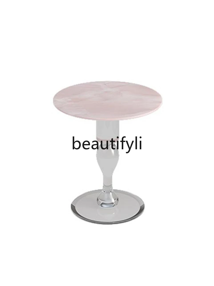 

Natural powder jade marble small coffee table light luxury coffee table acrylic crystal edge table