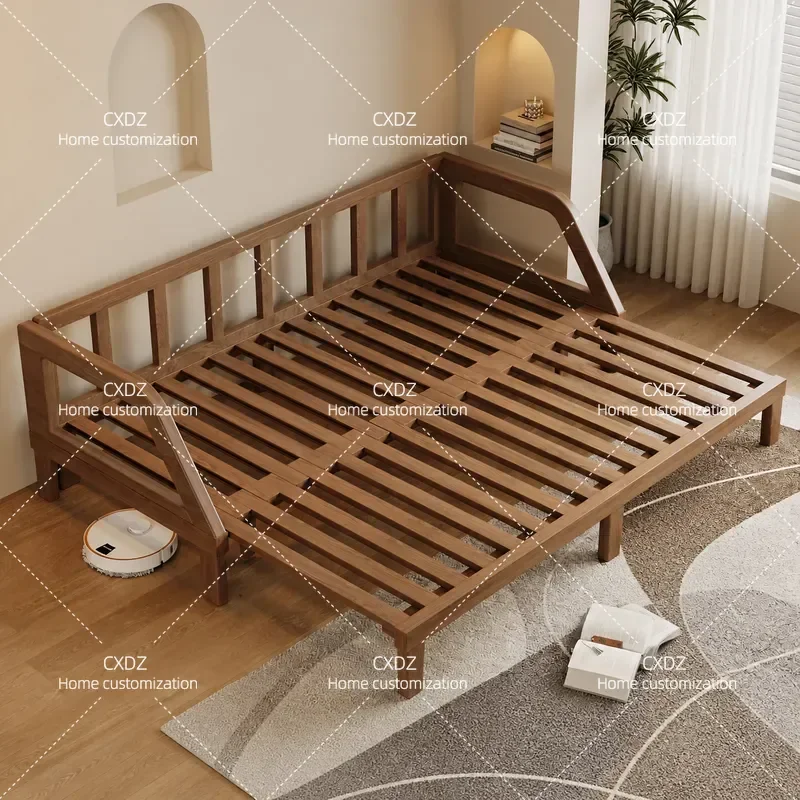All Solid Wood Ash Pull Out Sofa Bed Folding Retractable Bed for Small Apartment Living Room Guest Room Space Saving