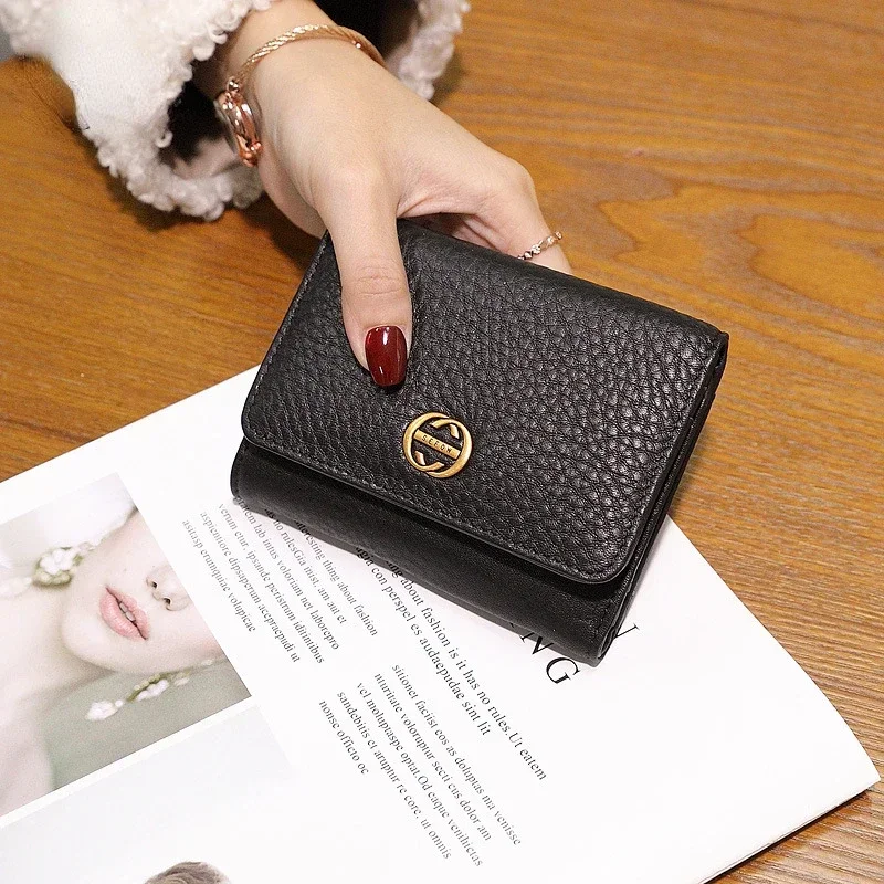 Women Short Genuine Cow Leather Wallet Fashion Cowhide Card Holder Small Money Clip Real Leather Purse Brand Luxury Gift 7Z