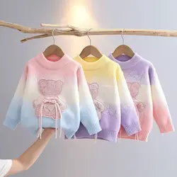 Fringe Bear Girls Sweaters New Fall Winter Children Cartoon Pullover Appliques Teenagers Knit Sweater Cozy Furry Sweater HY12111