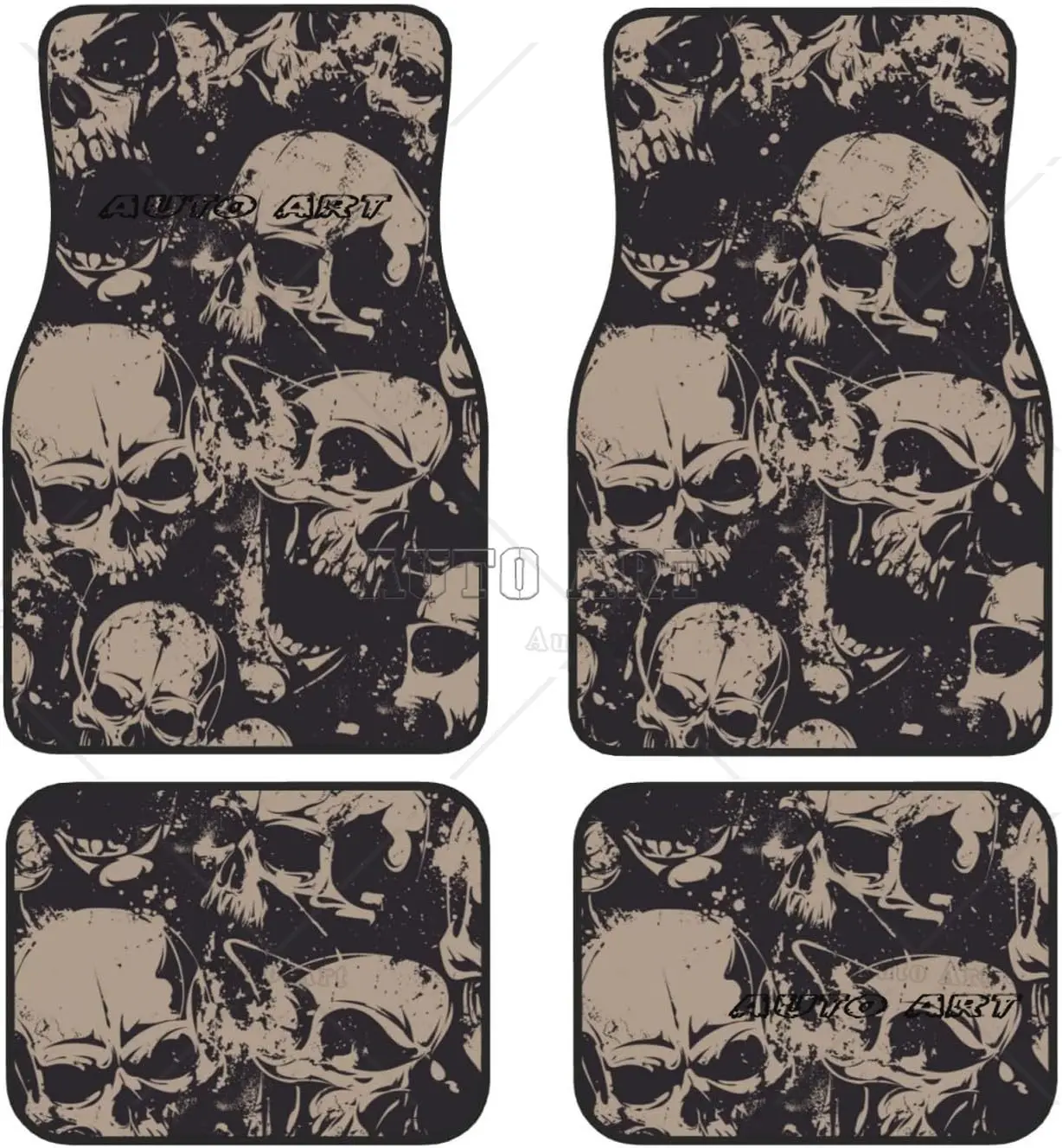 Car Front Rear Floor Foot Mats Retro-Halloween-Gray-Skull Car Mat Full Set of 4 Pieces Carpet Heavy Fit for SUV Sedans Trucks