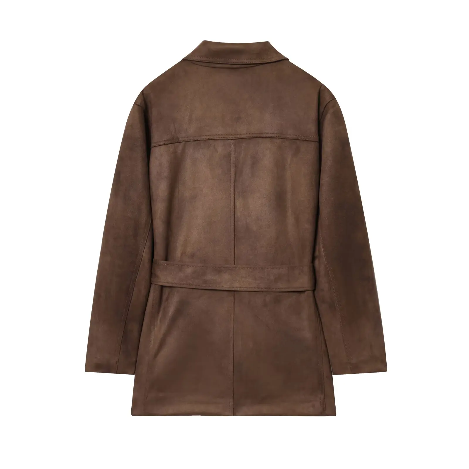 レディース秋新作 スレジャケットコート ベルト付き フェイクスエード風 ルーズフィット ポリエステル生地 レギュラーフィット ボタン留め