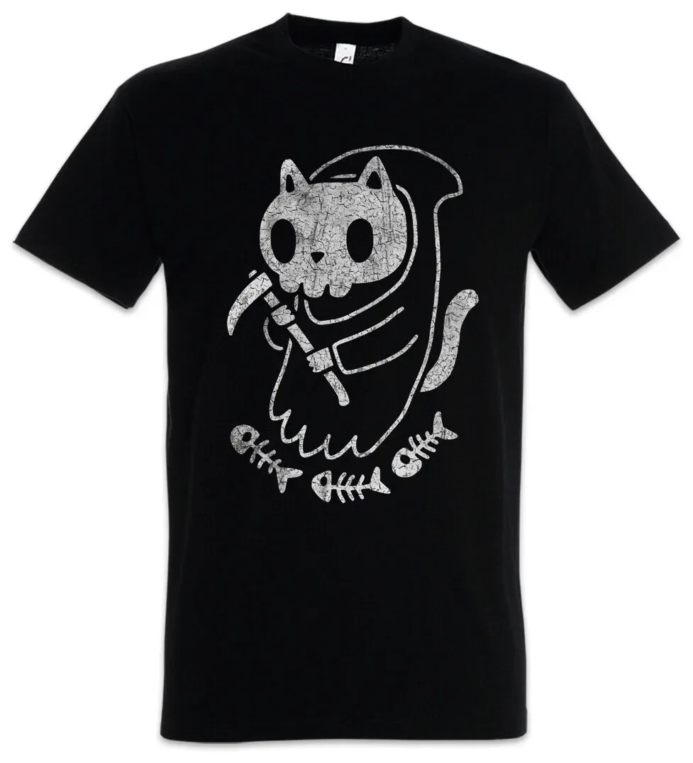 Cat Reaper II T-Shirt Cats Fun Death Skull Skulls Love Lover Addiction Addicted