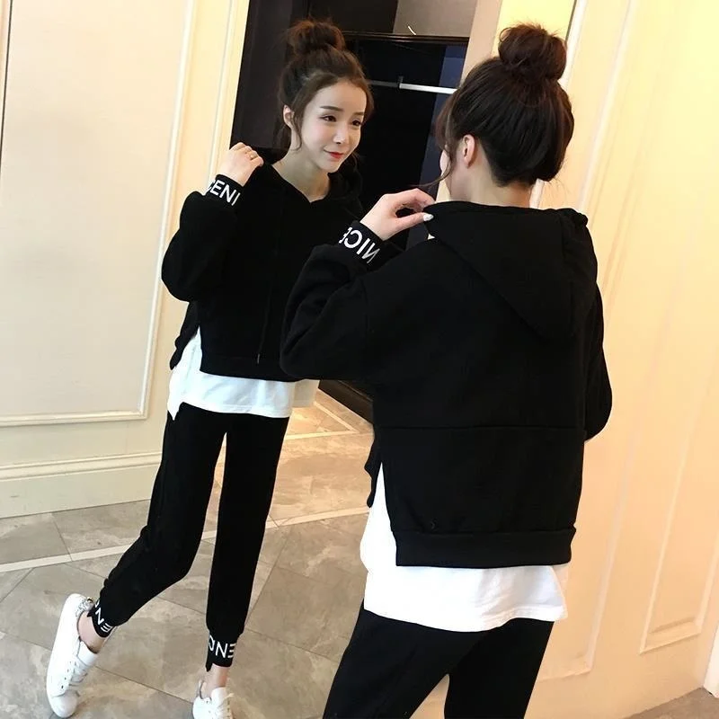 Spring Autumn Sports Suit Women's 2022 New Fashion Plus Size Clothes Korean Style Casual Student Sweater And Pants Two Piece Set