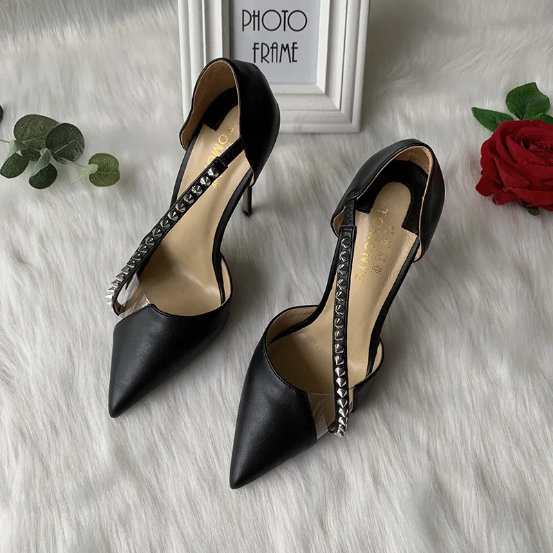 Real pictures 2020 new style  hot sale white black matte with clear one strap with spike women lady 12cm heel evening party heel
