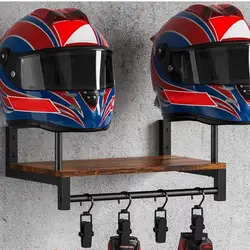 Motorcycle Helmet Rack Wall Mounted Wooden Hat Rack Hat Leather Storage Rack With 4 Clips For Shoes And Hats Storage