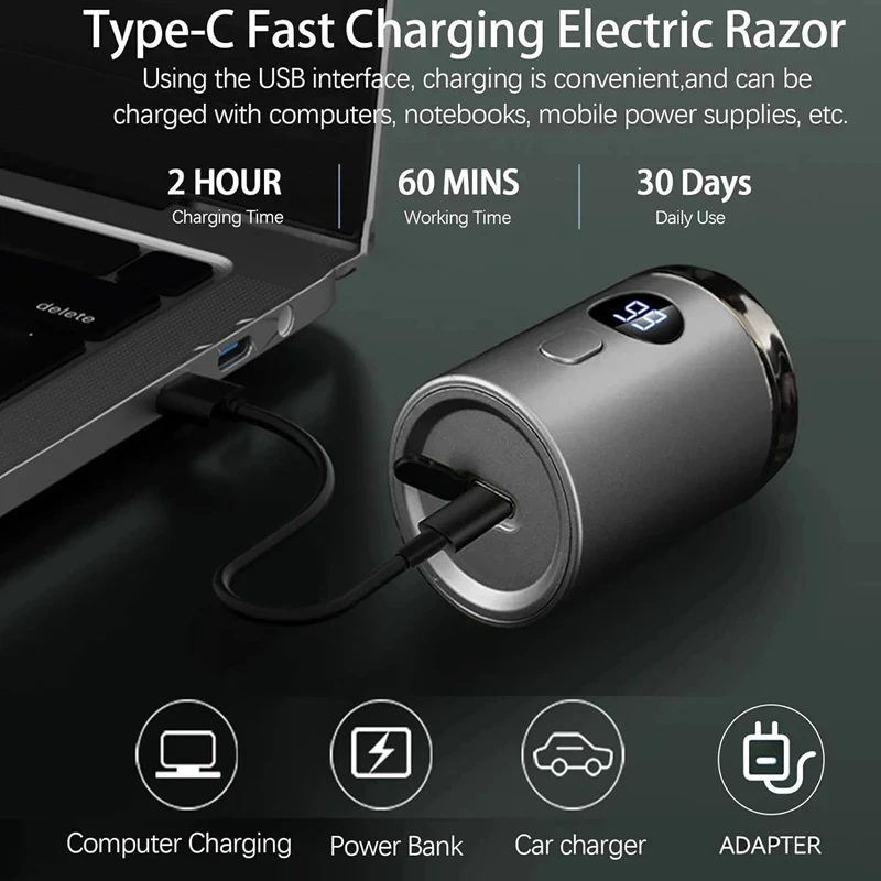 Men's electric mini shaver, dry and wet dual-use shaver, LED digital display rechargeable car shaver, home travel shaver image 5