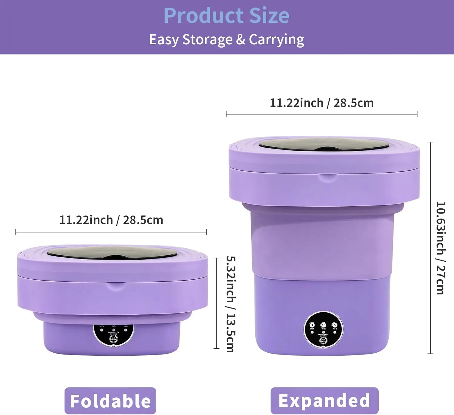 Lavadora portátil, lavadora portátil de 11L con modos de limpieza profunda, lavadora plegable de ropa interior y ropa de bebé, plegable pequeña