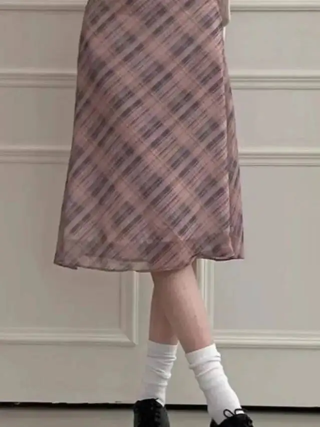 Sweet Skirts Chic Plaid Mini Skirt High Waist A-Line Korean Sle Commute Spring New Arrival Women's Fashion Mid-Length Skirts I3G