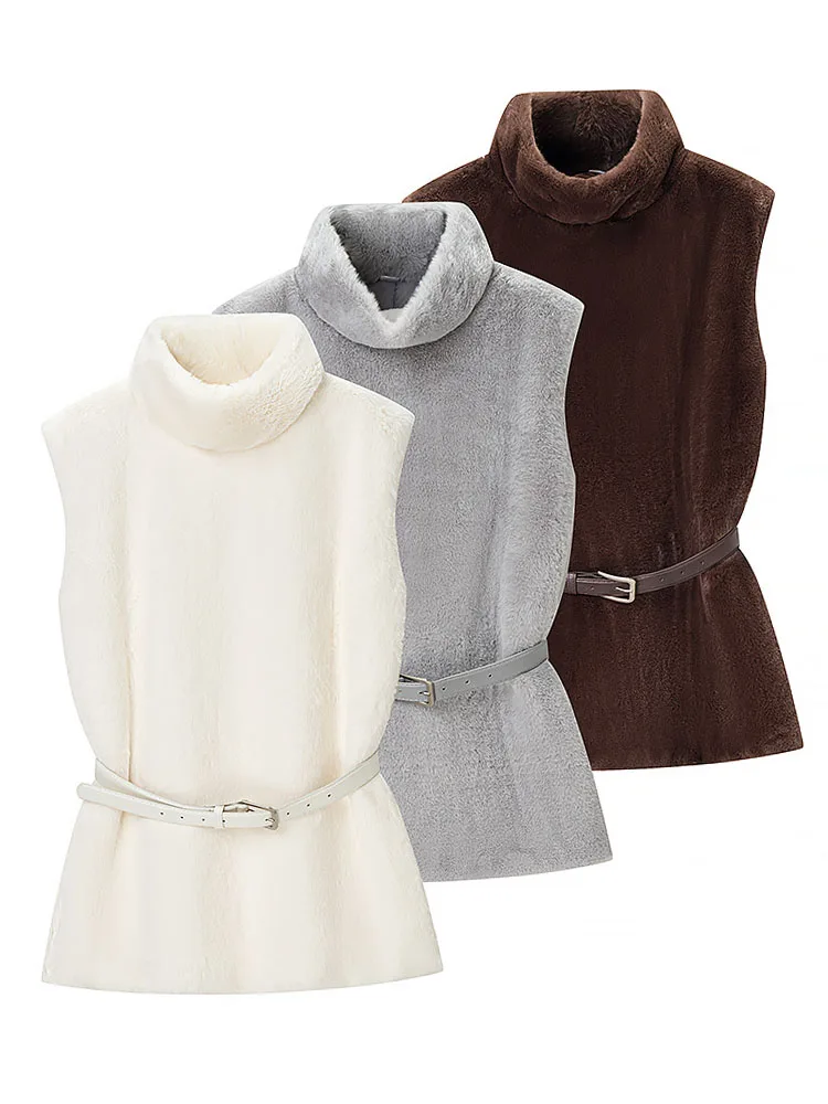 

HH женский зимний новый элегантный теплый воротник-стойка 3-цветный меховой жилет женский модный универсальный простой пояс с украшением топ без рукавов