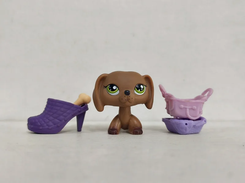 Littlest Pet Shop Figure LPS Brown Dachshund Dog #139 W/4pcs Accessories for kid Toy