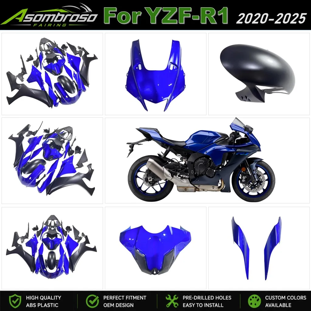 Motorcycle Fairings For YAMAHA YZF-R1 2020 2021 2022 2023 2024 2025 R1 ABS Injection Body Kits Matte Black/Gloss Blue