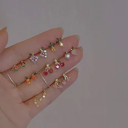 Wholesale Mixed Styles Colorful Zircon Fruit Stud Earrings for Women Girls Cute Lovely Earrings Jewelry Gifts