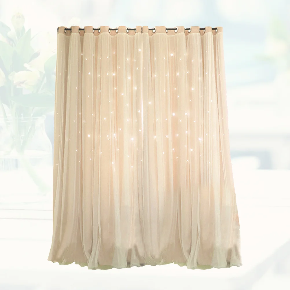 Star Blackout Curtains 1X2M Beige Premium Polyester Hollow Out Design For Bedroom Bathroom Window Grommet Drapes Light Blocking