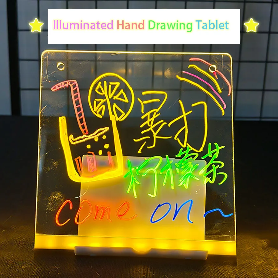 Kinder Leuchtende Hand Zeichenbrett Spielzeug Transparent Acryl Löschbaren DIY Graffiti Zeichenbrett Stall Werbung Schreibtafel