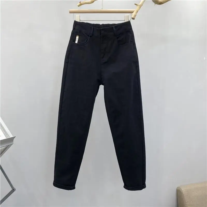 Jeans décontractés taille haute pour femmes, pantalons sarouel, pantalons en denim monochromes, jeans élastiques pleine longueur, vêtements fjDenim,