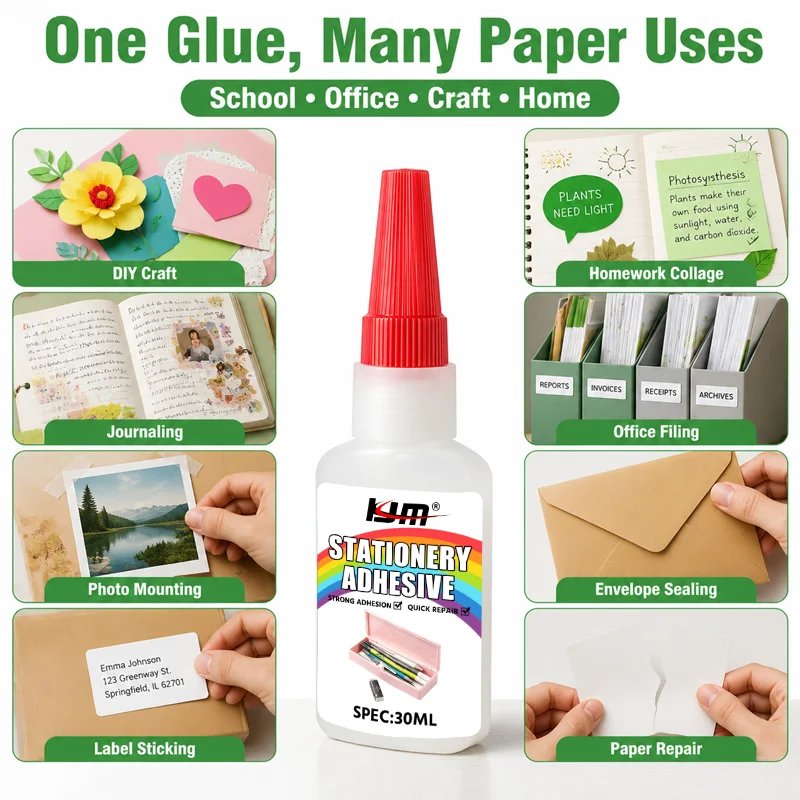 30ml Non-Toxic Paper Glue, Precision-Tip Adhesive for School Projects, Office Documents, Scrapbooking & Envelope Sealing