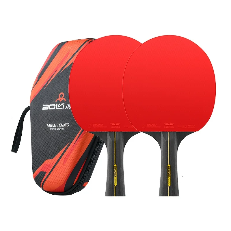 6-Star Table Tennis Racket Set, Six-Star Student Training Racket, Pure Wood Table Tennis Racket Set, 2 Rackets + Diamond-Shaped Hard-Shell Racket Bag