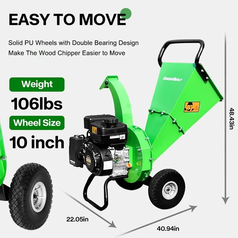 S3 Wood Chipper Shredder, 7HP 212cc Gas Powered Heavy Duty, 3" Max Wood Diameter Capacity, 15: 1 Reduction Ratio,