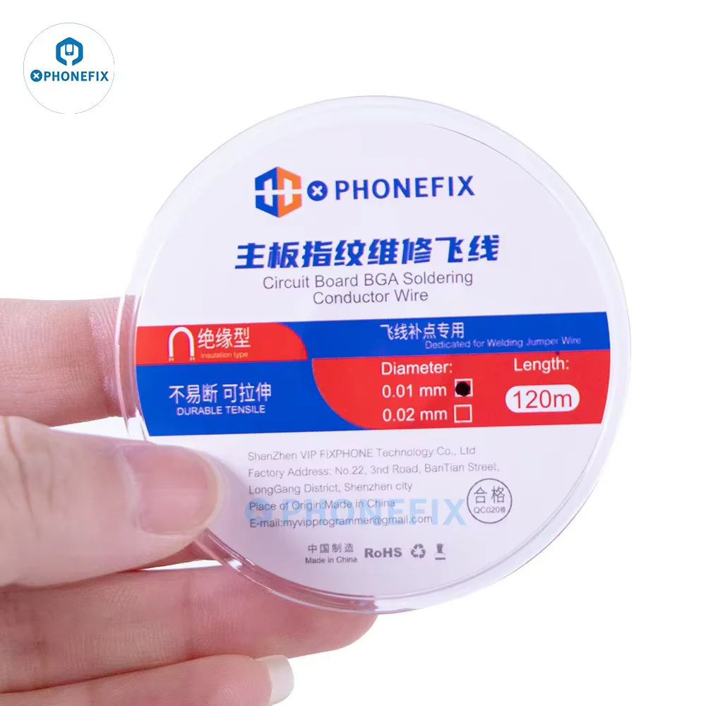PHONEFIX 120M 초극세 점프 와이어 0.01mm 0.02mm iPhone PCB 마더보드 용접 수리용 절연 순수 구리 플라잉 라인