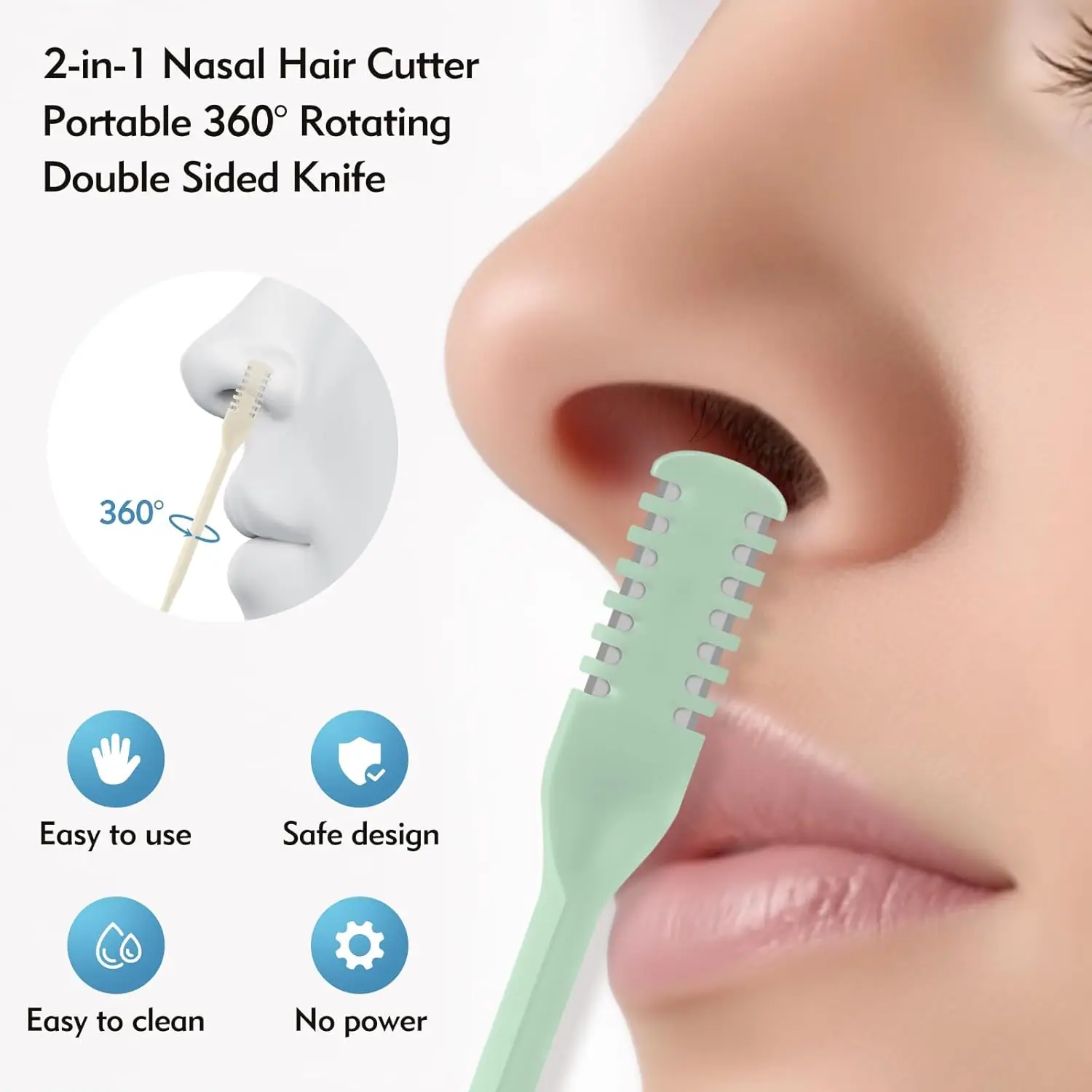 5Pcs 2-in-1 Nasal Hair Cutter, Double Sided Nose Hair Cutter, Portable 360° Rotating Manual Nose Hair Trimmer for Men and Women