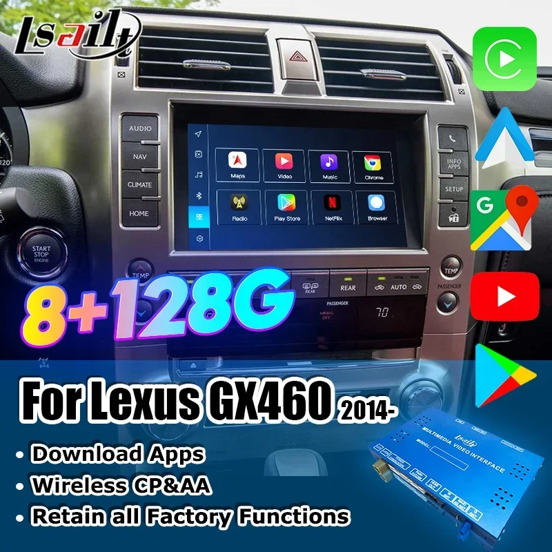 Lsailt 8+128 GB Android Multimedia Interface Box for Lexus LX570 2013-2015 with Android 11, Qualcomm, NetFlx, Wireless CP