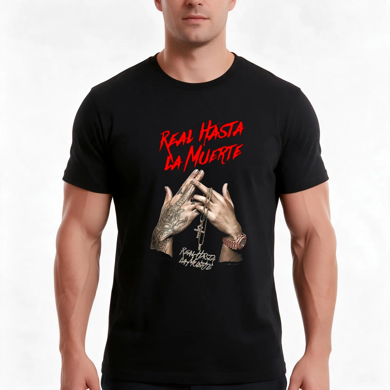 Anuel AA Real Hasta La Muerte T-Shirt, Summer Casual Cotton Tee, Oversized Streetwear Tops, Vintage Graphic Print, 100% Cotton