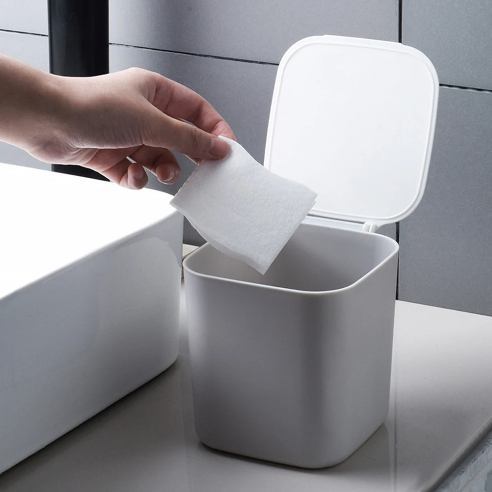 

2 Pcs Trash Bin Mini Can Garbage Cans Miniature Take Away Desktop with Lid Office