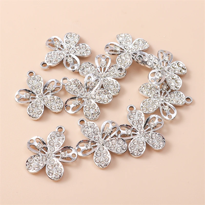 

20pcs 21x23mm Cute Crystal Metal Flower Charms Pendants for Making Drop Earrings Necklaces Bracelets DIY Crafts Jewelry Findings