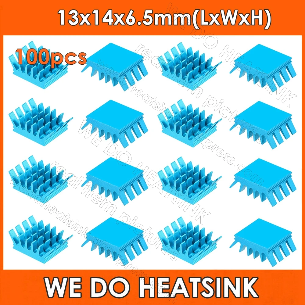 

WE DO HEATSINK 100pcs 13x14x6.5mm Sky Blue Anodized Spiky Aluminum VGA Card DDR RAM Memory Cooler Heatsink With Thermal Pad