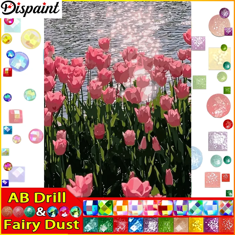 

Dispaint Fairy Dust AB Алмазная вышивка "Цветочный тюльпан" узор DIY 5D алмазная живопись рукоделие полная дрель живопись