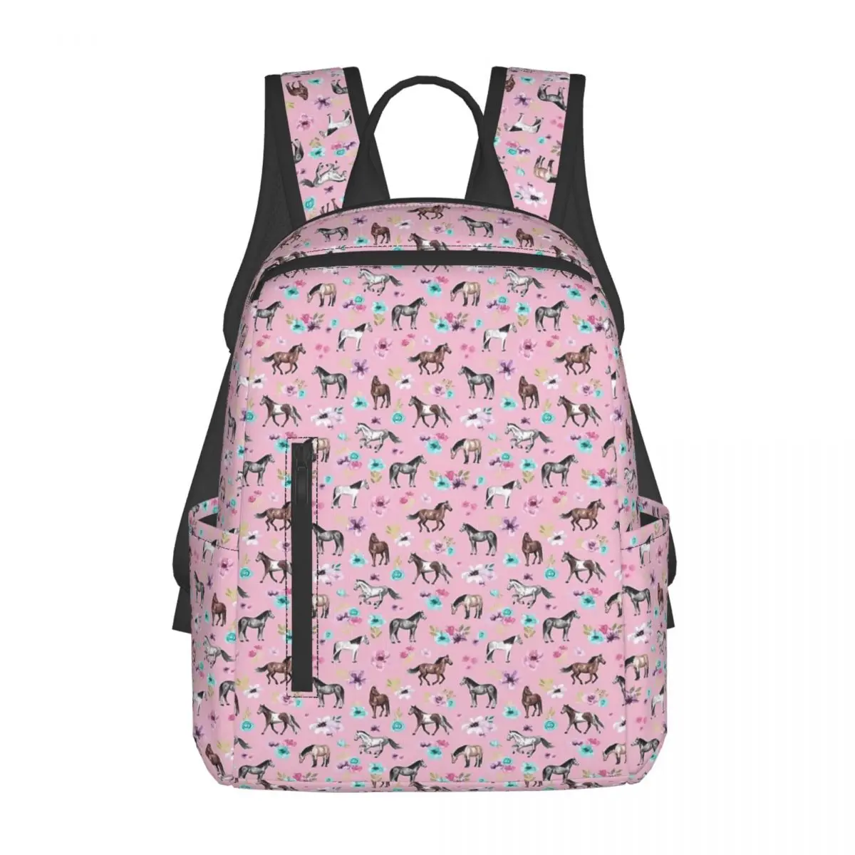 

Лошади и цветы на розовом фоне, конное искусство, декоративный рюкзак с изображением лошади, рюкзак для мальчиков и девочек, школьная сумка, сумки на плечо для мужчин и женщин