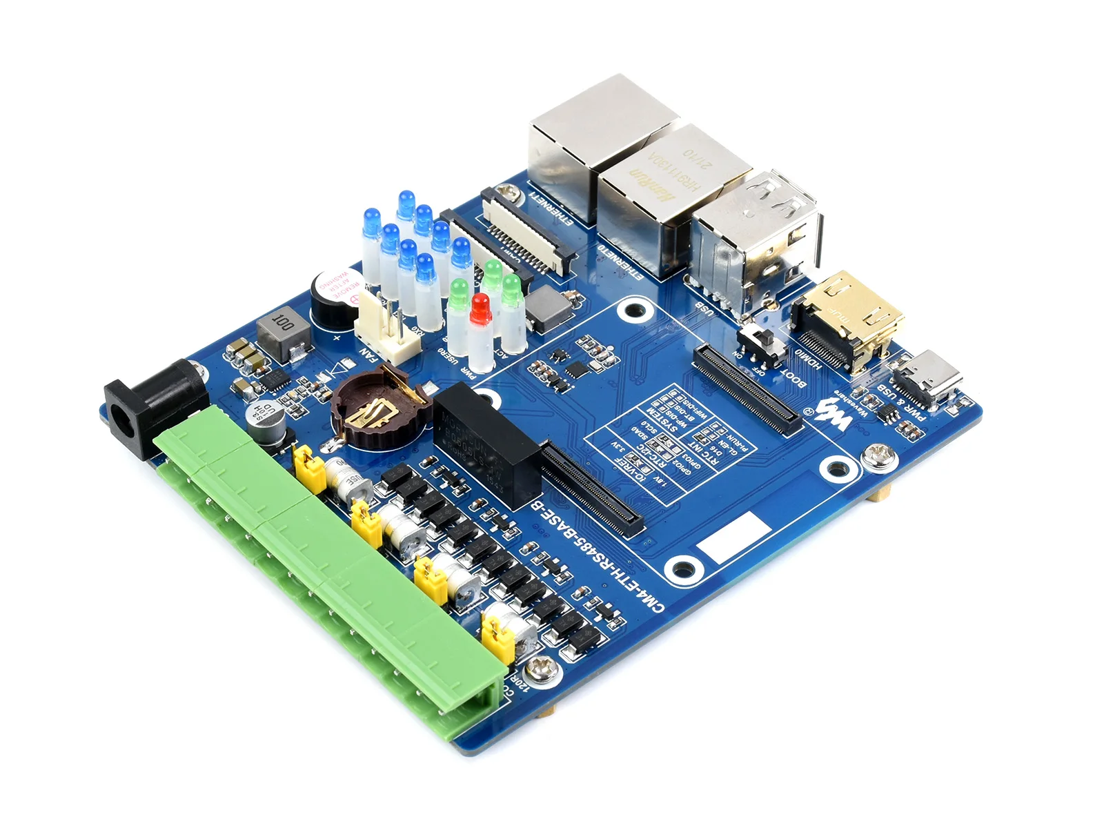 Dual ETH Quad RS485 Base Board (B) for Raspberry Pi Compute Module 4, Gigabit Ethernet, 4CH Isolated RS485,