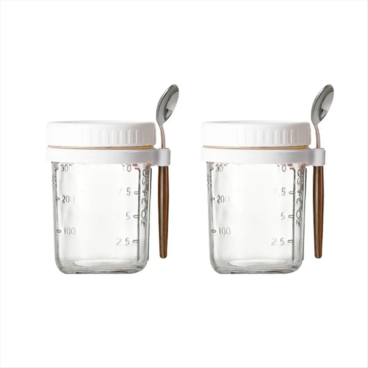 A24I 2pcs Breakfast Cup Container Airtight Oatmeal Jar with Cover and Spoon Portable Oatmeal Cup for Salads Cereal White