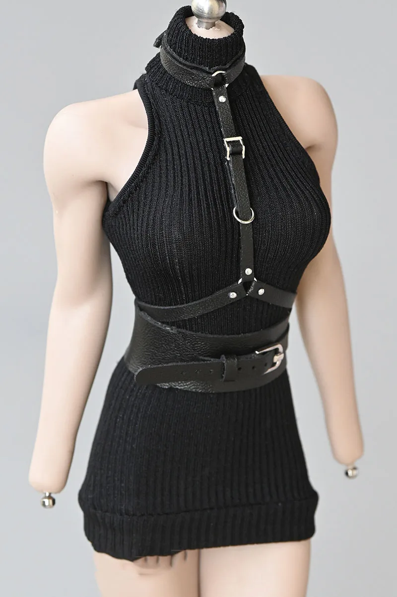 1/6 Soldier Clothes Trend Thick Stripe High Neck and Shoulder-cut Sleeveless Sweater Strap Belt Girdle for 12 inch Body