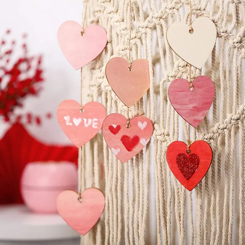 10/20Pcs Natural Unfinished Wooden Heart Shape Ornaments Love Heart Wood Slices DIY Wooden Circle Disc for Christmas Decor 80mm
