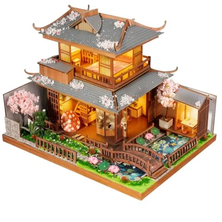 

DIY Tiny House Building Kit for Adults 3D Puzzle Mini Jnese Cherry Blossom House Wooden Miniature Home Decor Unique Doll House